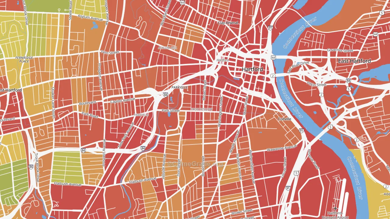 Frog Hollow, Hartford, CT Map of Robbery Rates