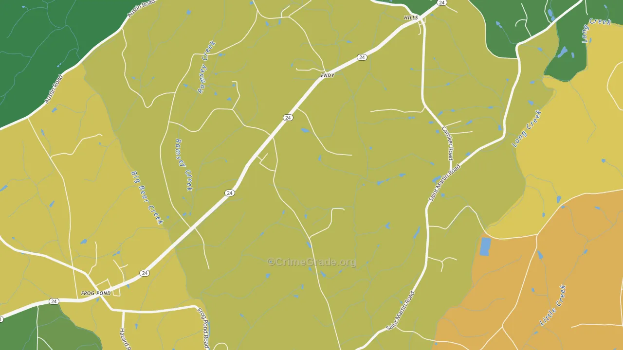 Frog Pond, NC Map of Robbery Rates