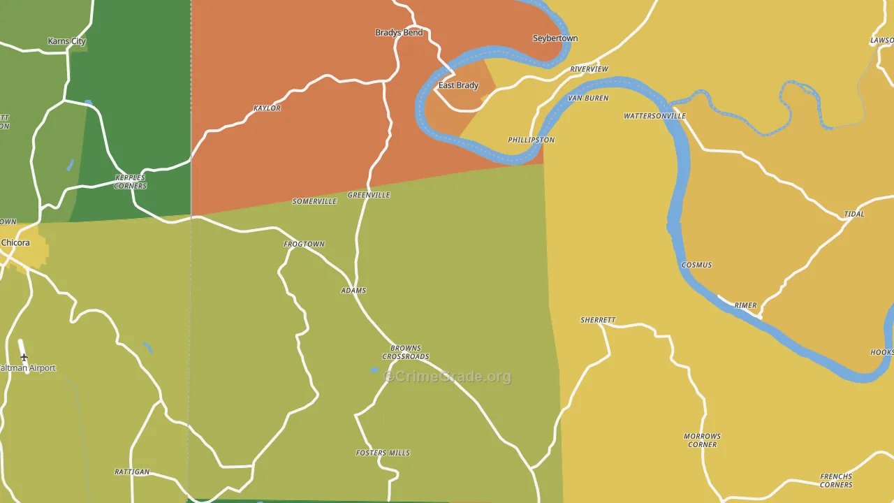 Frogtown, PA Map of Robbery Rates