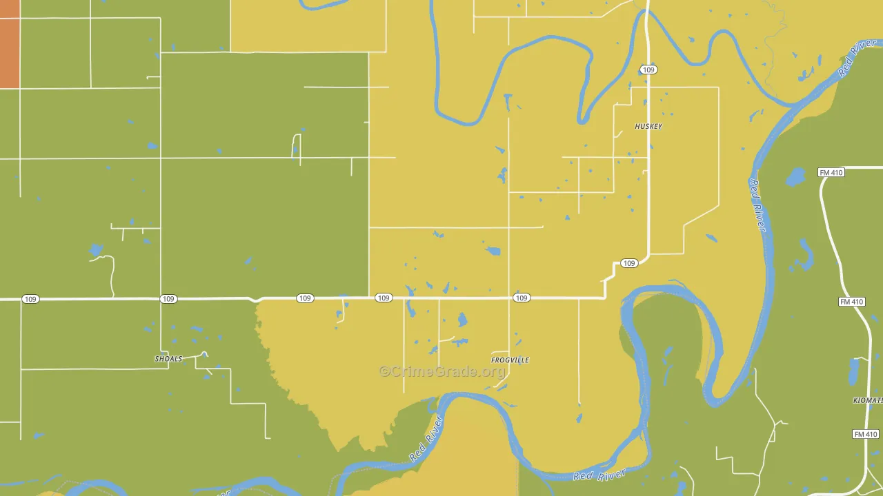 Frogville, OK Map of Robbery Rates