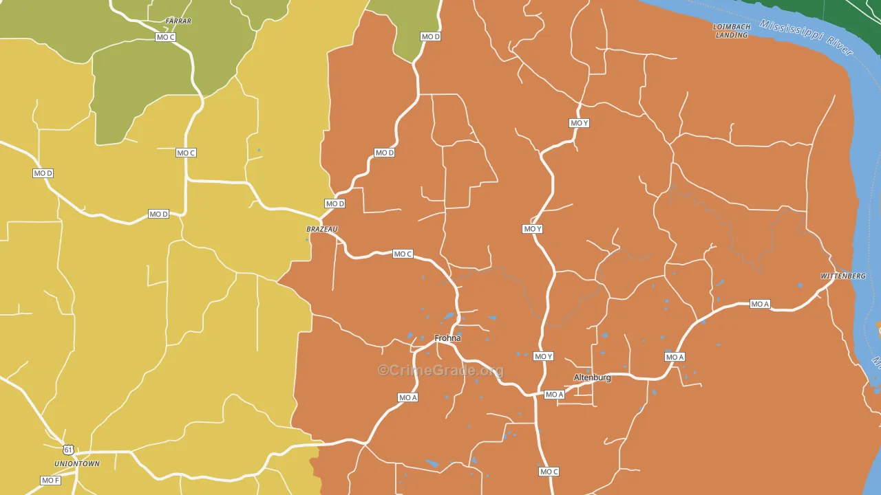 Frohna, MO Map of Robbery Rates