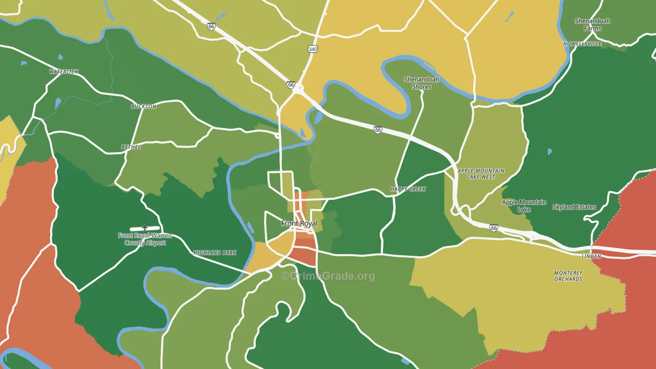 Front Royal, VA Map of Robbery Rates