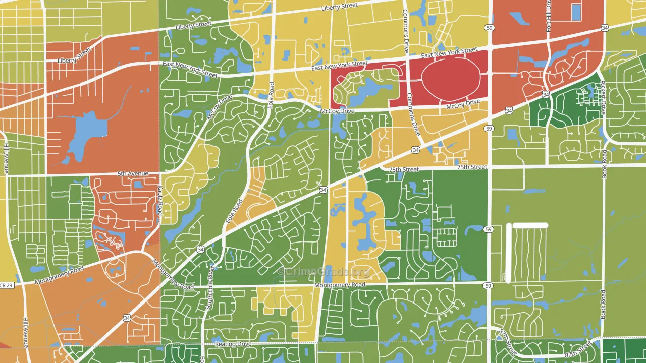 Frontenac, Aurora, IL Map of Robbery Rates
