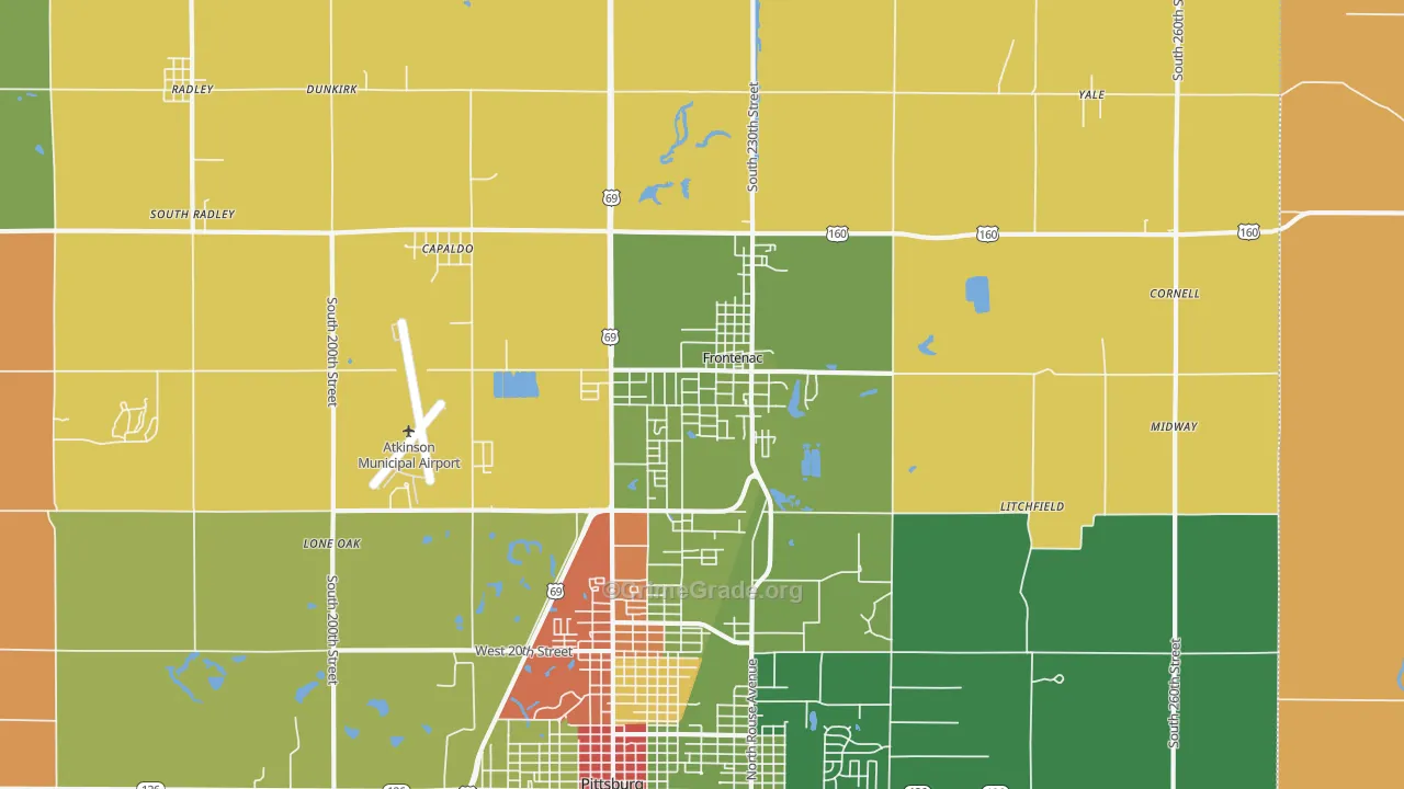 Frontenac, KS Map of Robbery Rates
