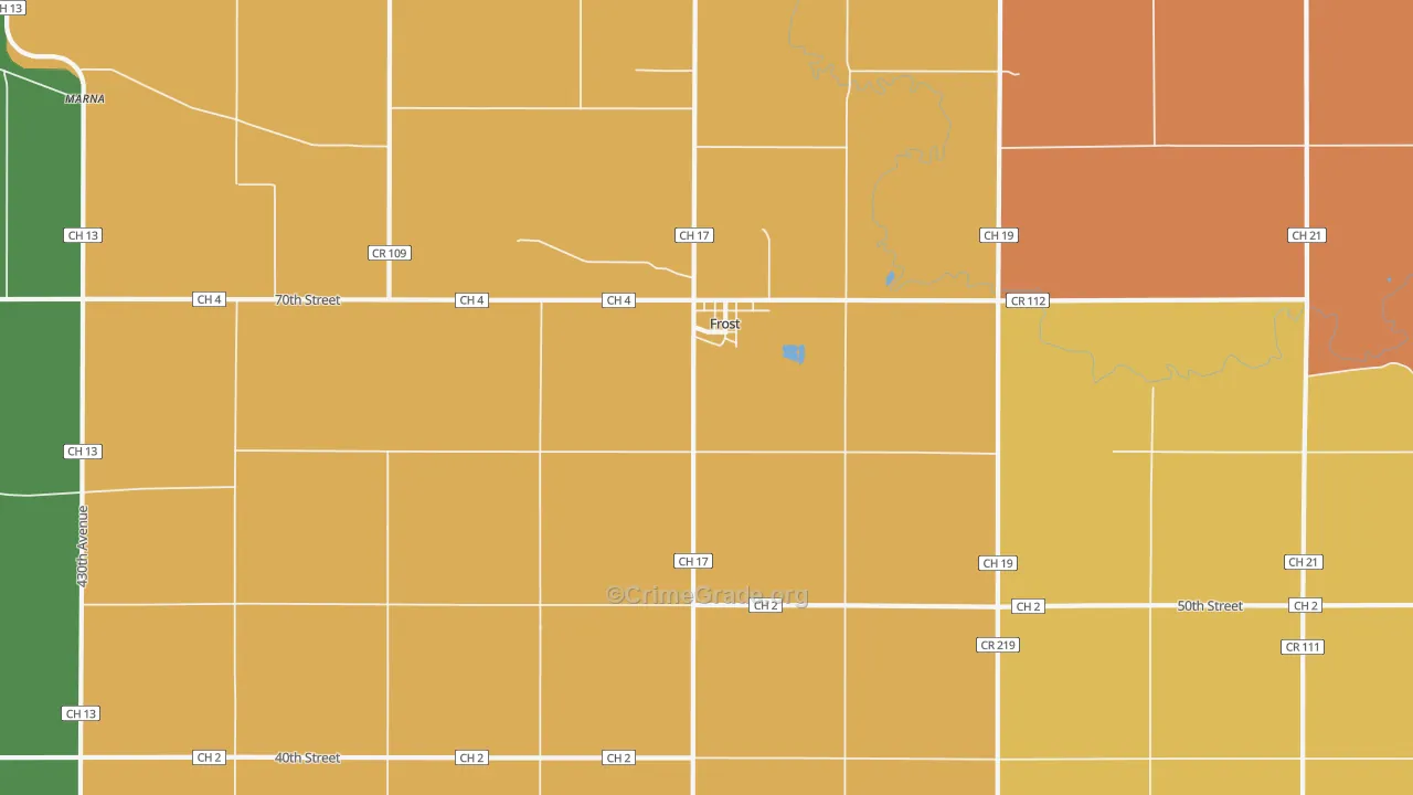 Frost, MN Map of Robbery Rates