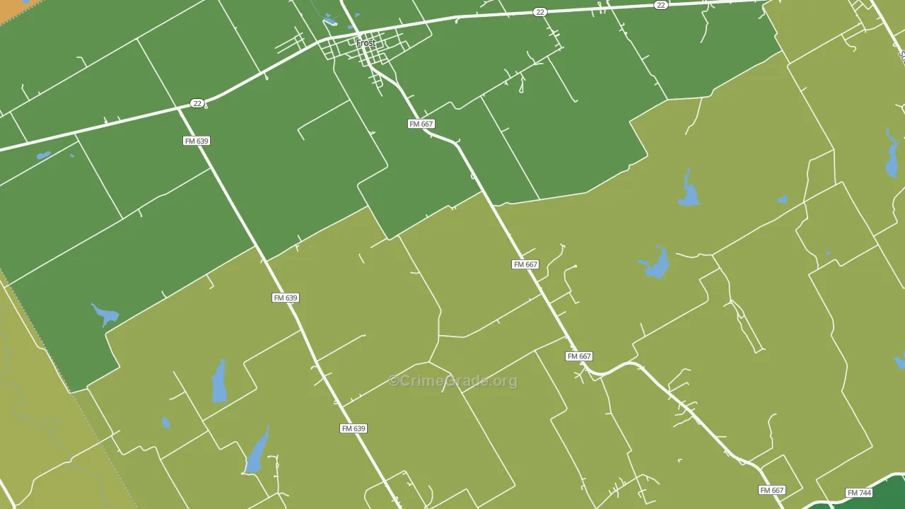 Frost, TX Map of Robbery Rates