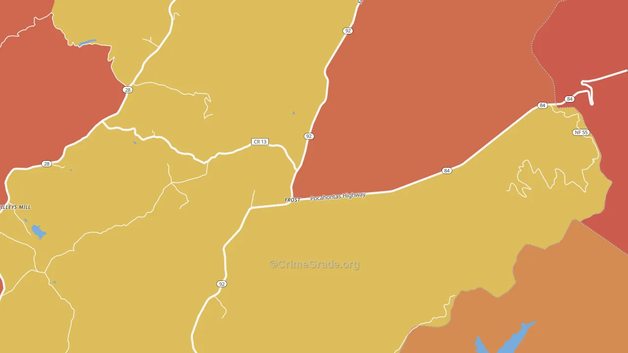 Frost, WV Map of Robbery Rates