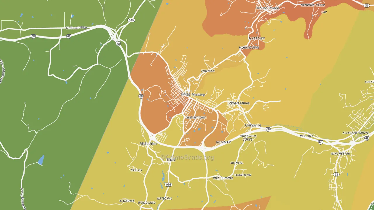 Frostburg, MD Map of Robbery Rates