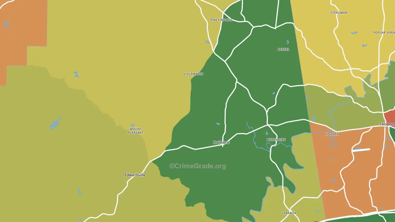 Fruithurst, AL Map of Robbery Rates