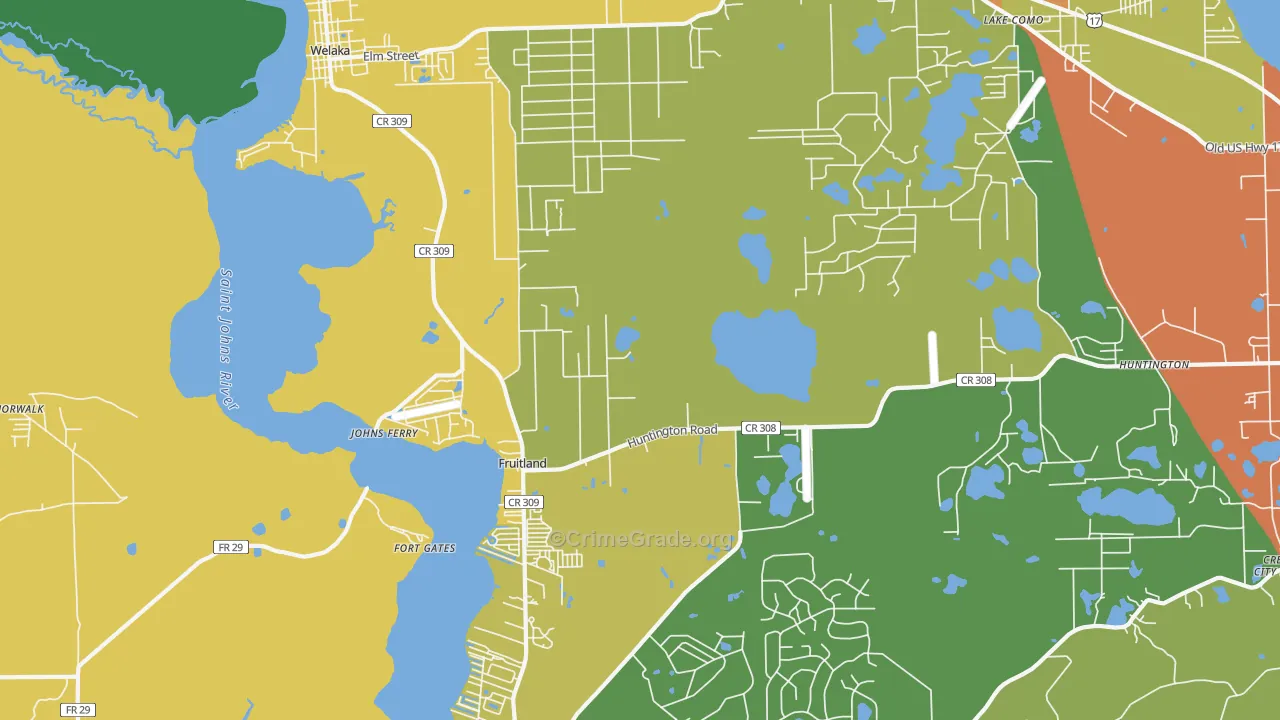 Fruitland, FL Map of Robbery Rates
