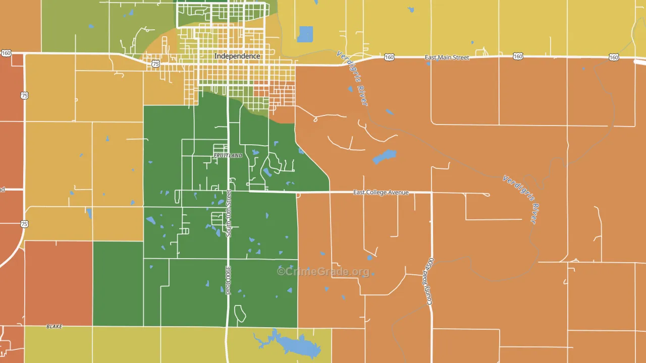 Fruitland, KS Map of Robbery Rates