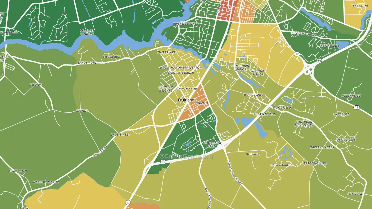Fruitland, MD Map of Robbery Rates