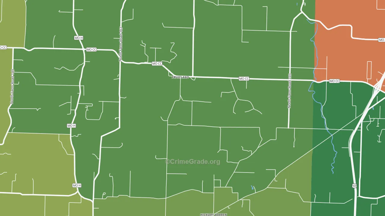 Fruitland, MO Map of Robbery Rates