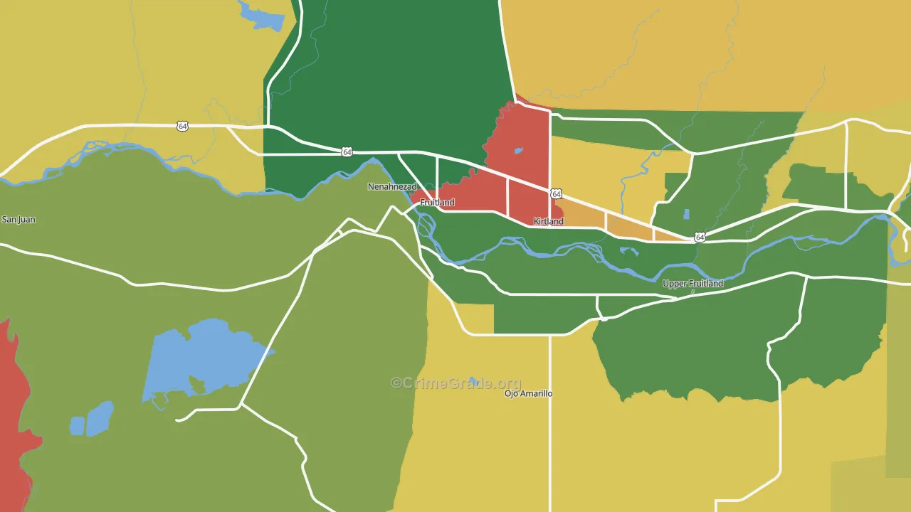 Fruitland, NM Map of Robbery Rates