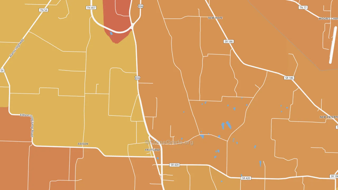 Fruitland, TN Map of Robbery Rates