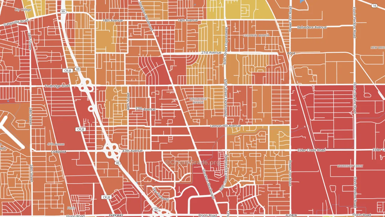 Fruitridge Manor, Sacramento, CA Map of Robbery Rates