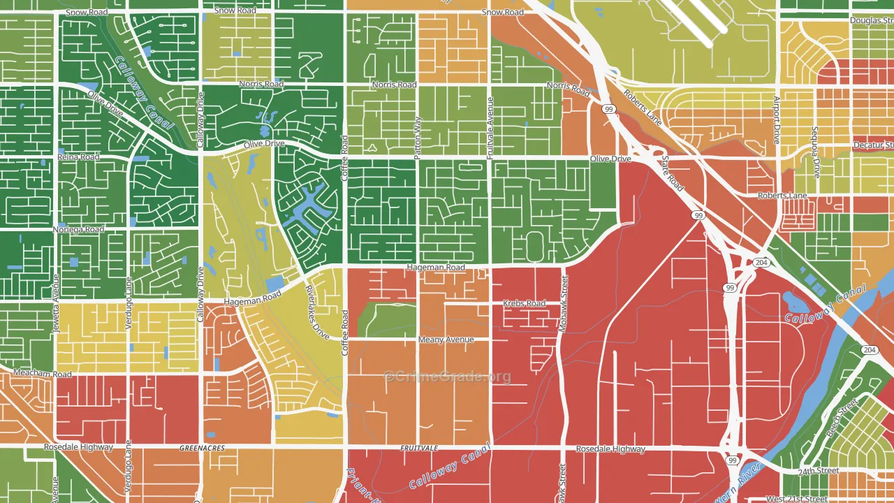 Fruitvale, Bakersfield, CA Map of Robbery Rates