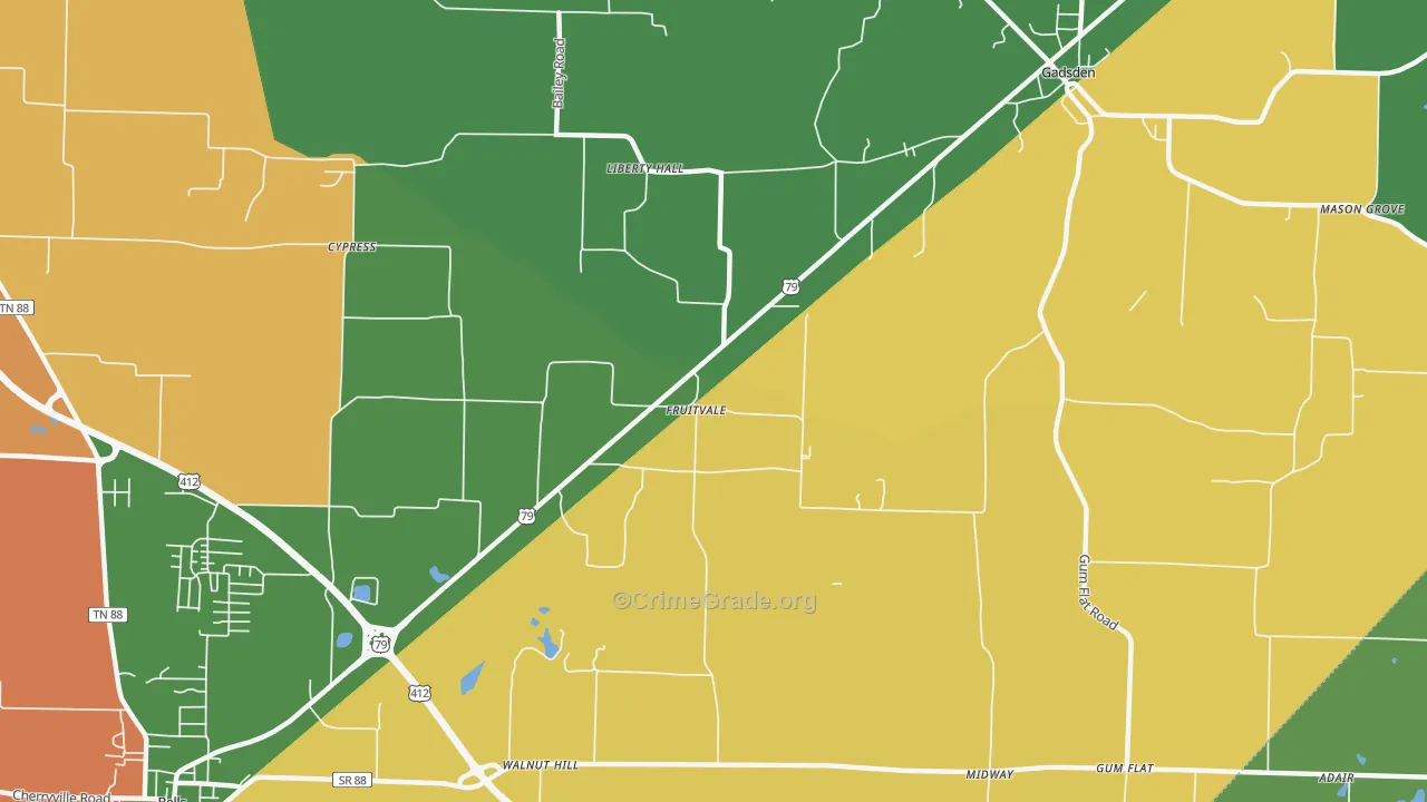 Fruitvale, TN Map of Robbery Rates