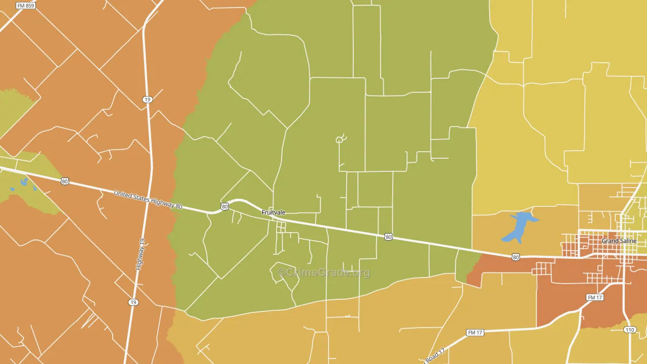 Fruitvale, TX Map of Robbery Rates