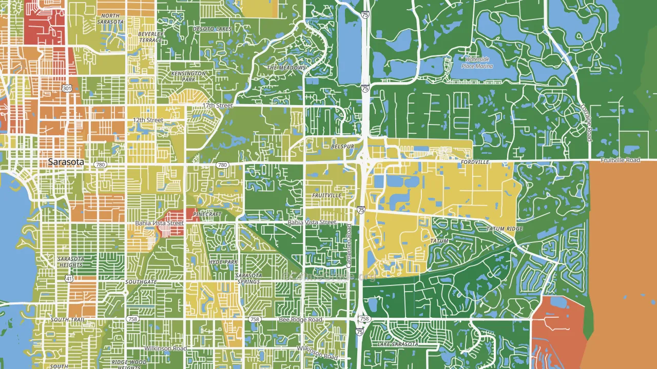 Fruitville, FL Map of Robbery Rates