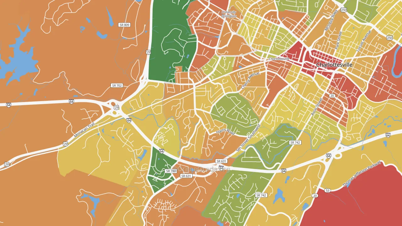 Fry Springs, Charlottesville, VA Map of Robbery Rates