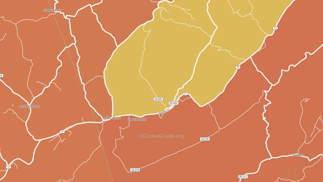 Fugates Hill, VA Map of Robbery Rates