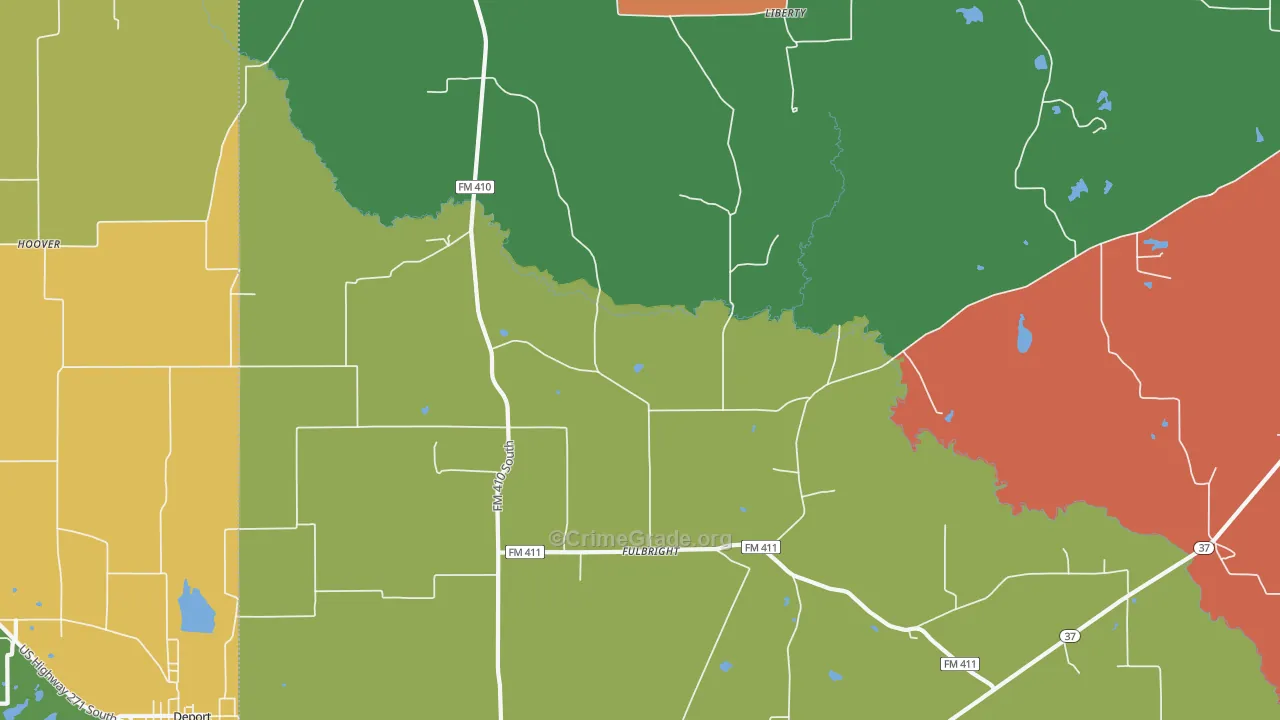 Fulbright, TX Map of Robbery Rates