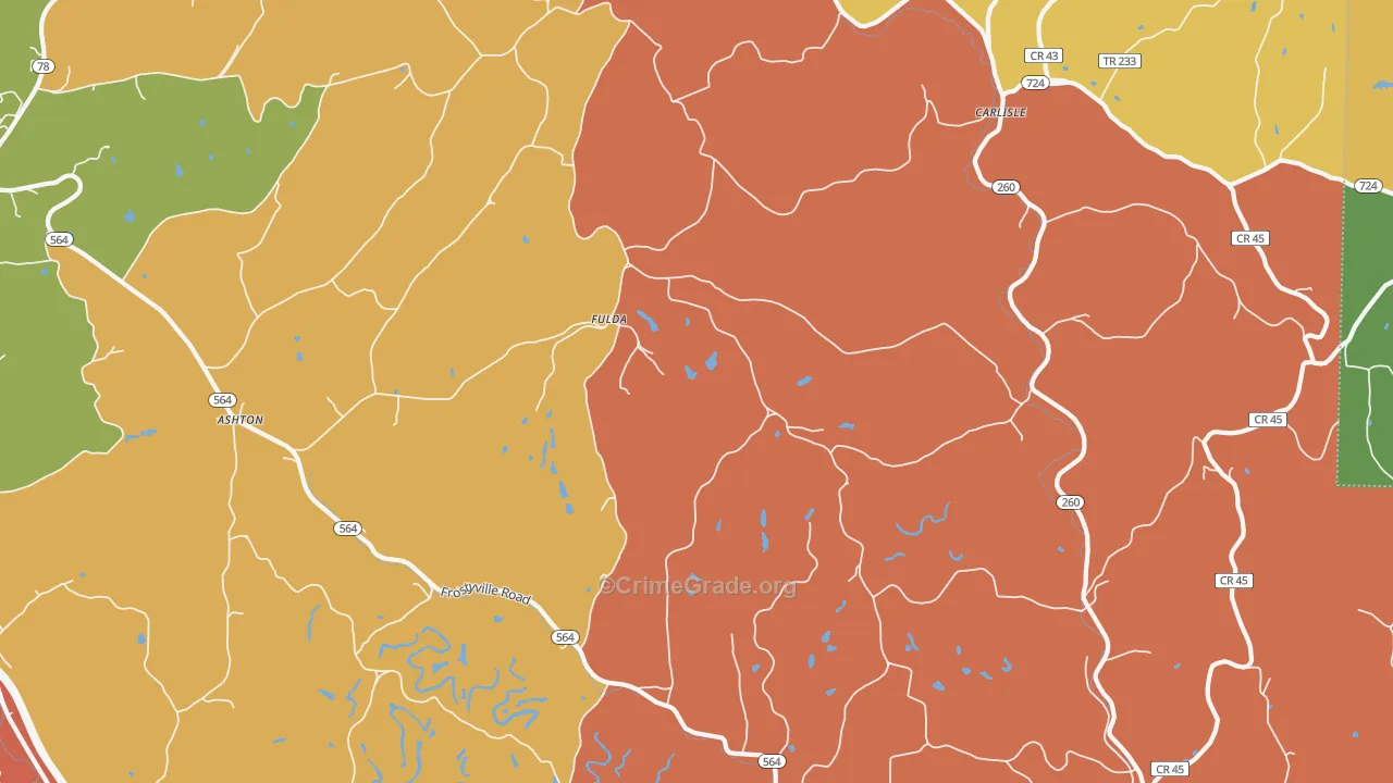 Fulda, OH Map of Robbery Rates