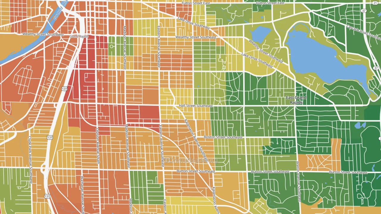 Fuller Avenue, Grand Rapids, MI Map of Robbery Rates