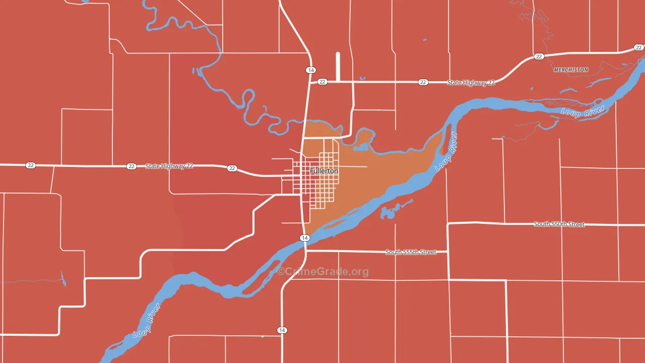 Fullerton, NE Map of Robbery Rates