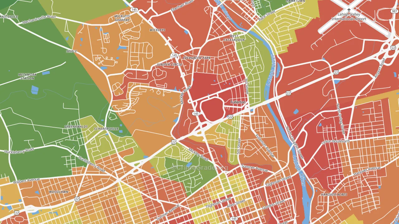 Fullerton, PA Map of Robbery Rates