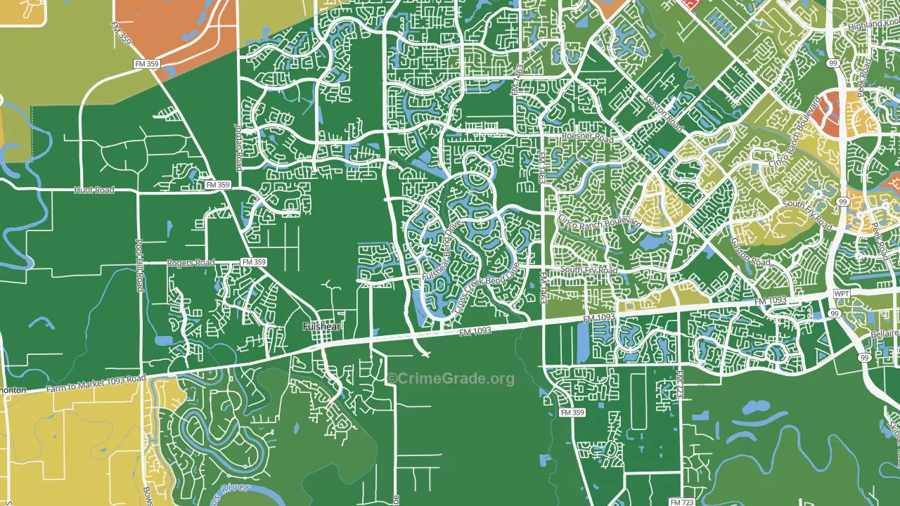 Fulshear, TX Map of Robbery Rates
