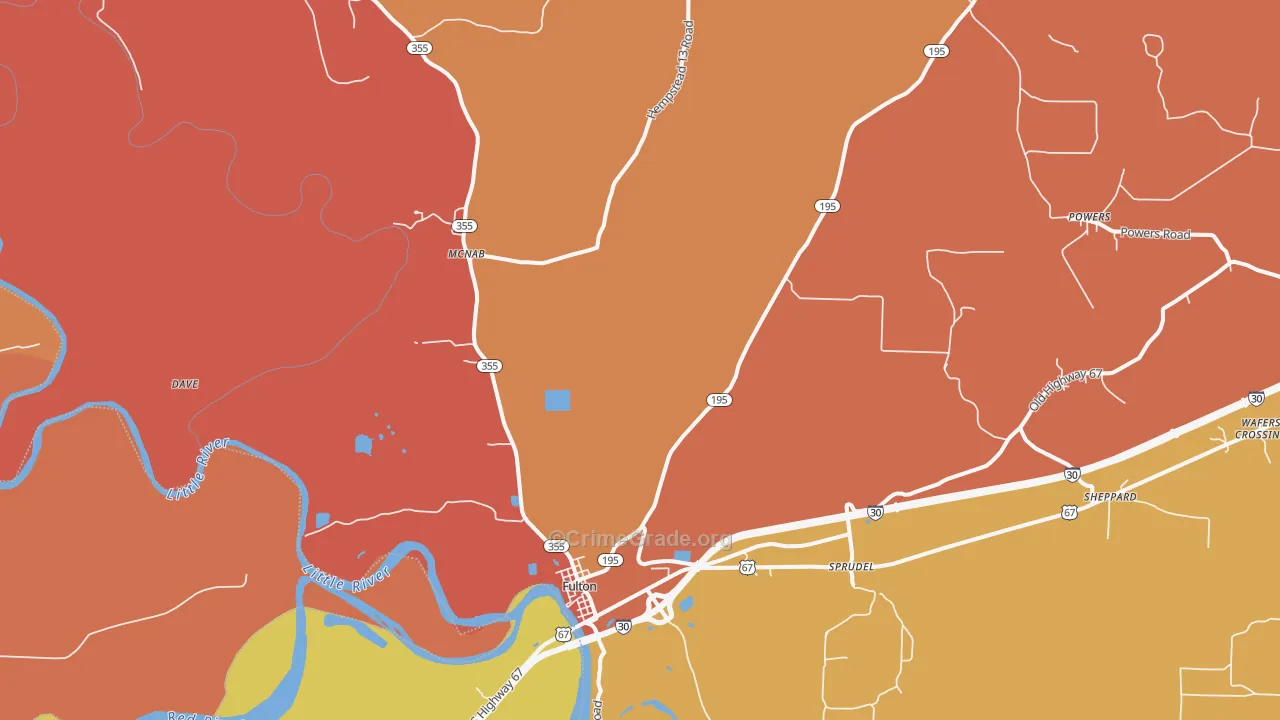 Fulton, AR Map of Robbery Rates
