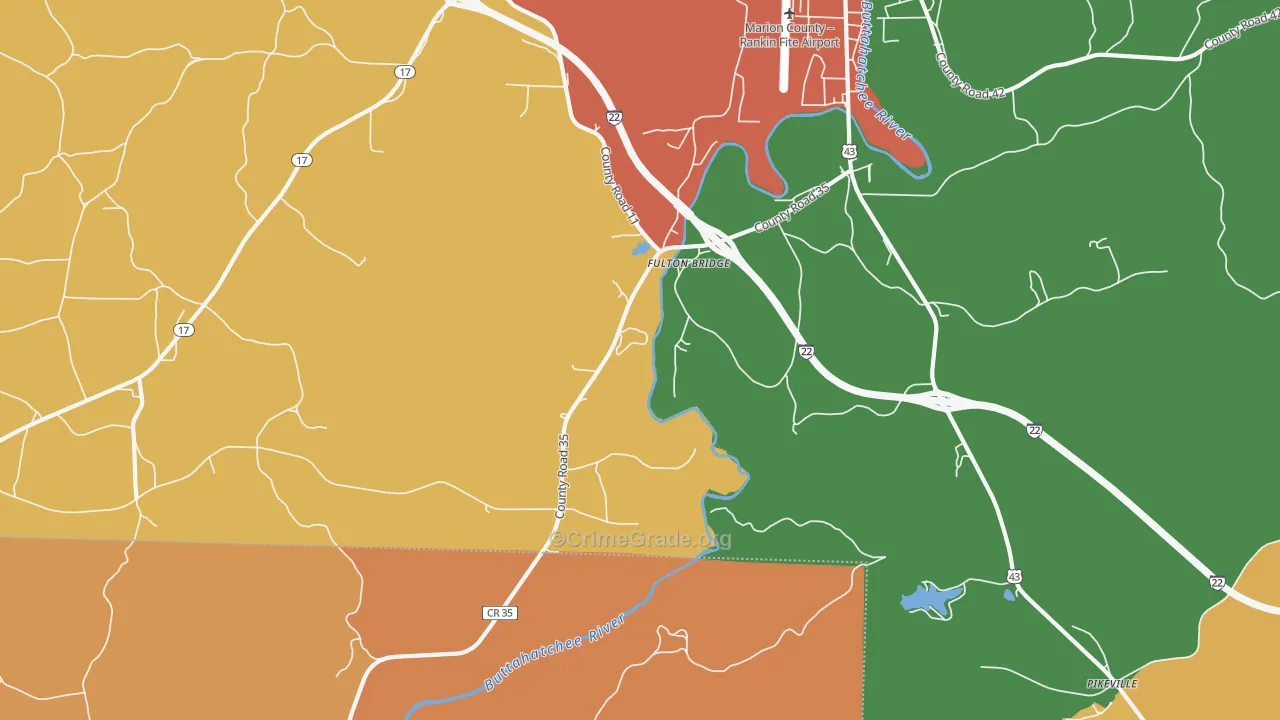 Fulton Bridge, AL Map of Robbery Rates
