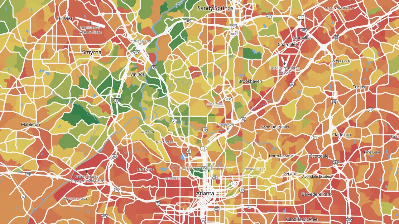 Fulton County, GA Map of Robbery Rates