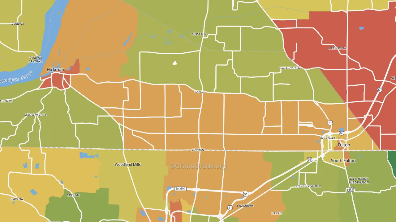 Fulton County, KY Map of Robbery Rates