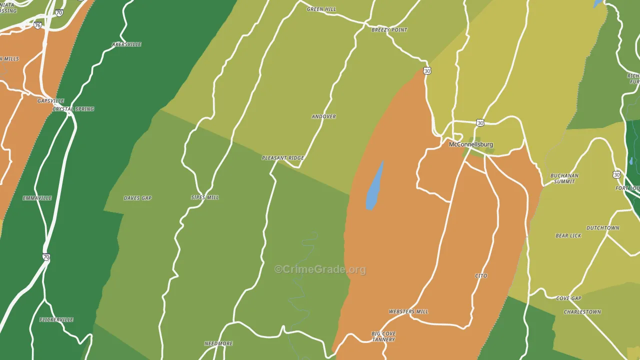 Fulton County, PA Map of Robbery Rates