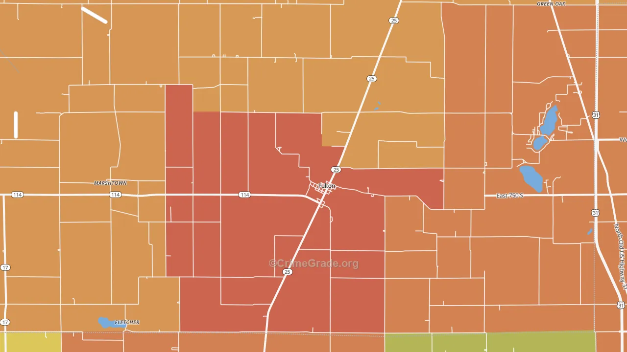 Fulton, IN Map of Robbery Rates