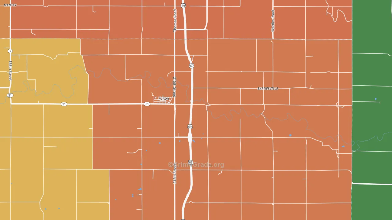 Fulton, KS Map of Robbery Rates
