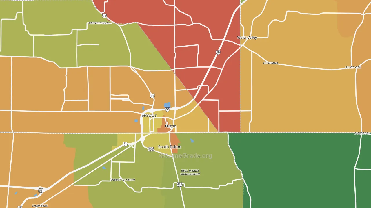 Fulton, KY Map of Robbery Rates