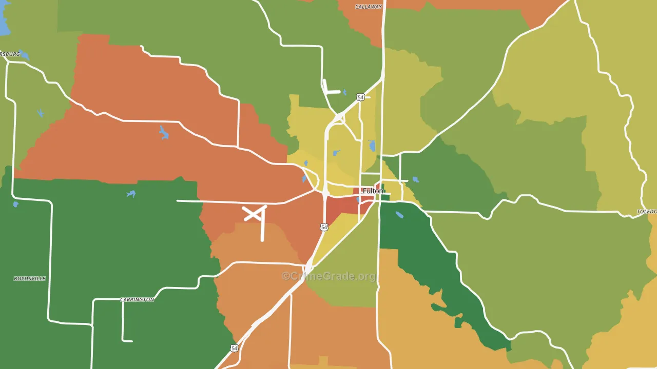 Fulton, MO Map of Robbery Rates