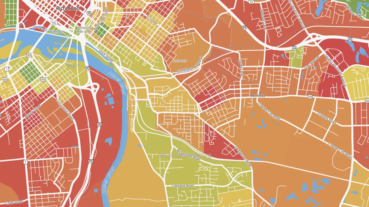 Fulton, Montrose Heights, VA Map of Robbery Rates