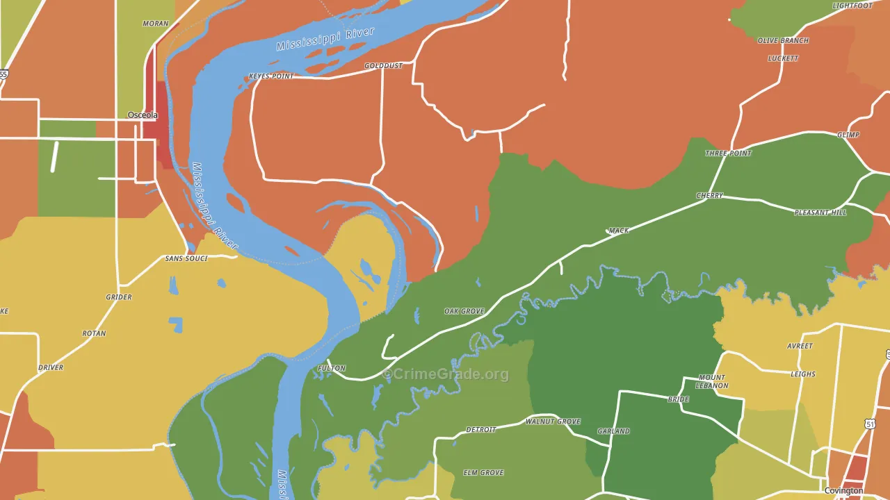 Fulton, TN Map of Robbery Rates