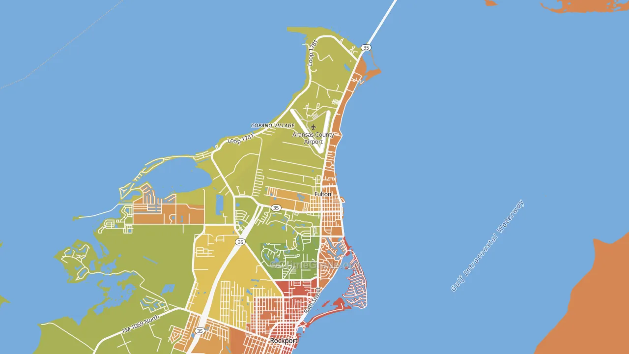 Fulton, TX Map of Robbery Rates