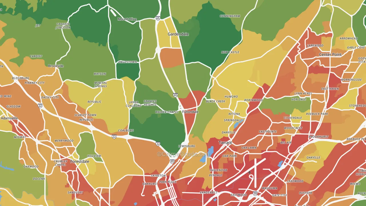 Fultondale, AL Map of Robbery Rates