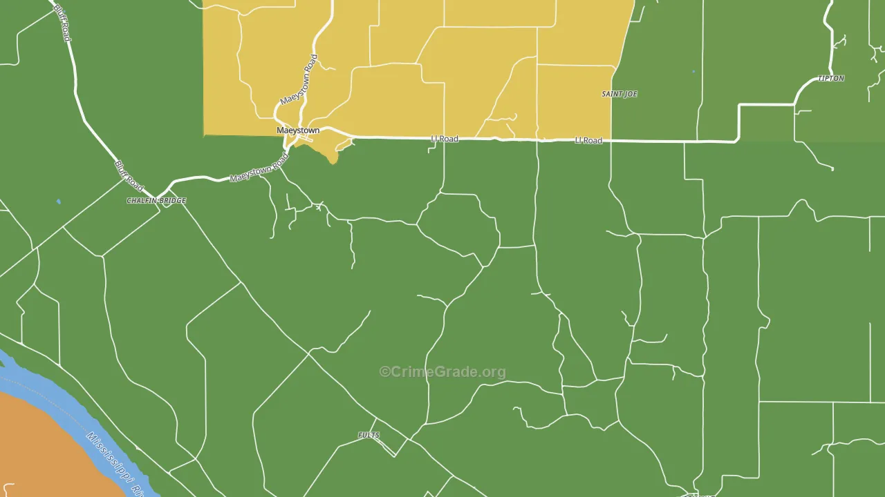 Fults, IL Map of Robbery Rates
