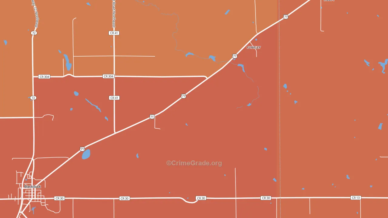 Funkley, MN Map of Robbery Rates