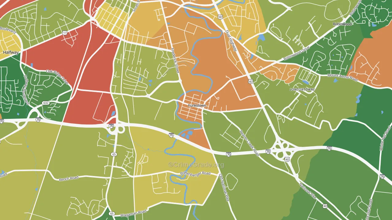 Funkstown, MD Map of Robbery Rates