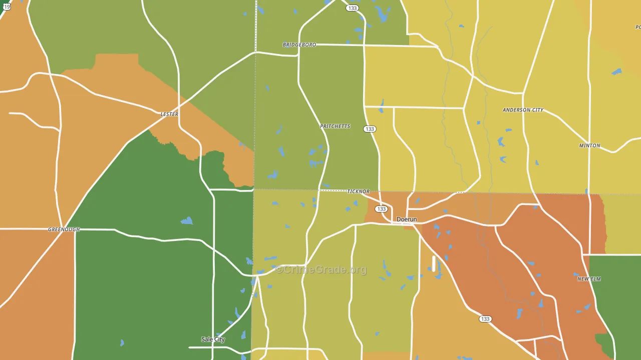 Funston, GA Map of Robbery Rates