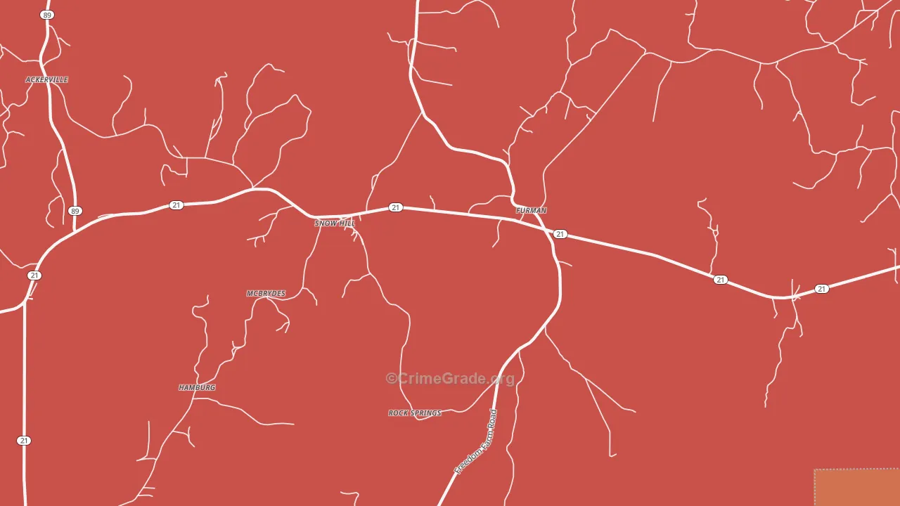 Furman, AL Map of Robbery Rates